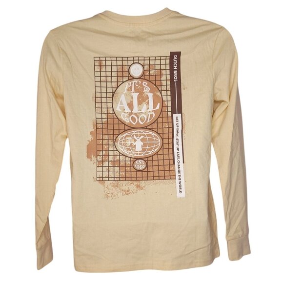 Dutch Bros Mens Long Sleeve T-Shirt Beige Medium "Its All Good" Graphic Tee - Picture 5 of 6